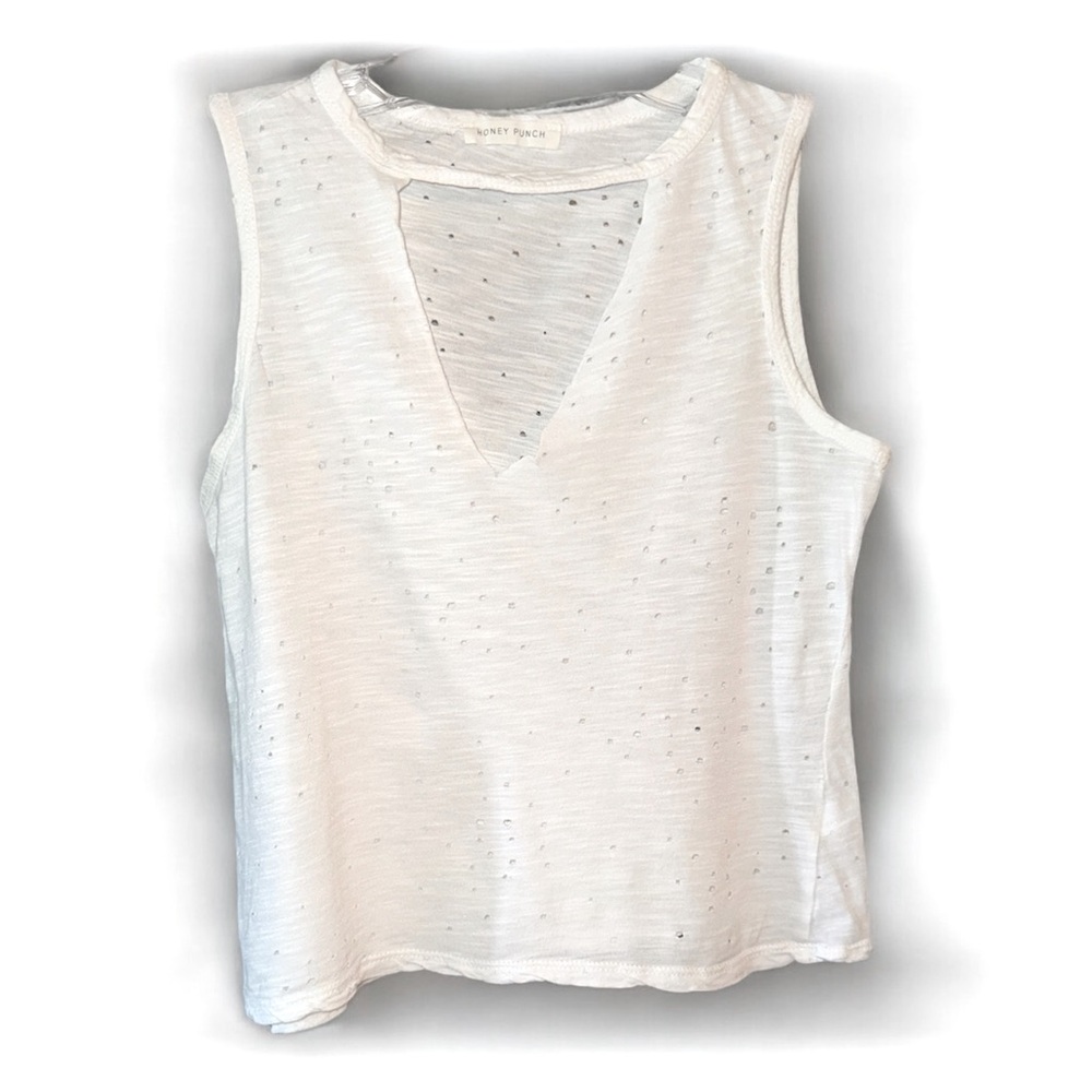 Honey Punch White distressed Sleeveless Tee Shirt Small‎